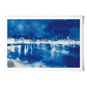 Starry Night City Waterfront Art Print Starry Night City Waterfront Art Print wall art product Chromatic Storm Studio