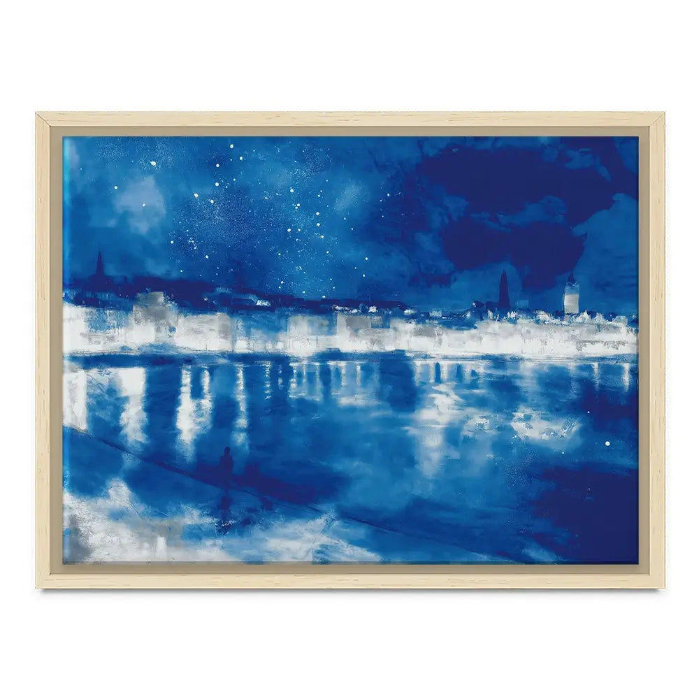 Starry Night City Waterfront Canvas Print Starry Night City Waterfront Canvas Print wall art product Chromatic Storm Studio