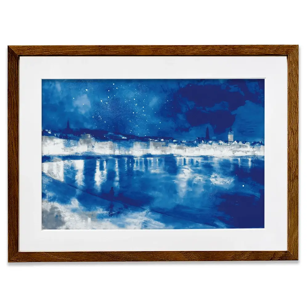 Starry Night City Waterfront Framed Art Print Starry Night City Waterfront Framed Art Print wall art product Chromatic Storm Studio