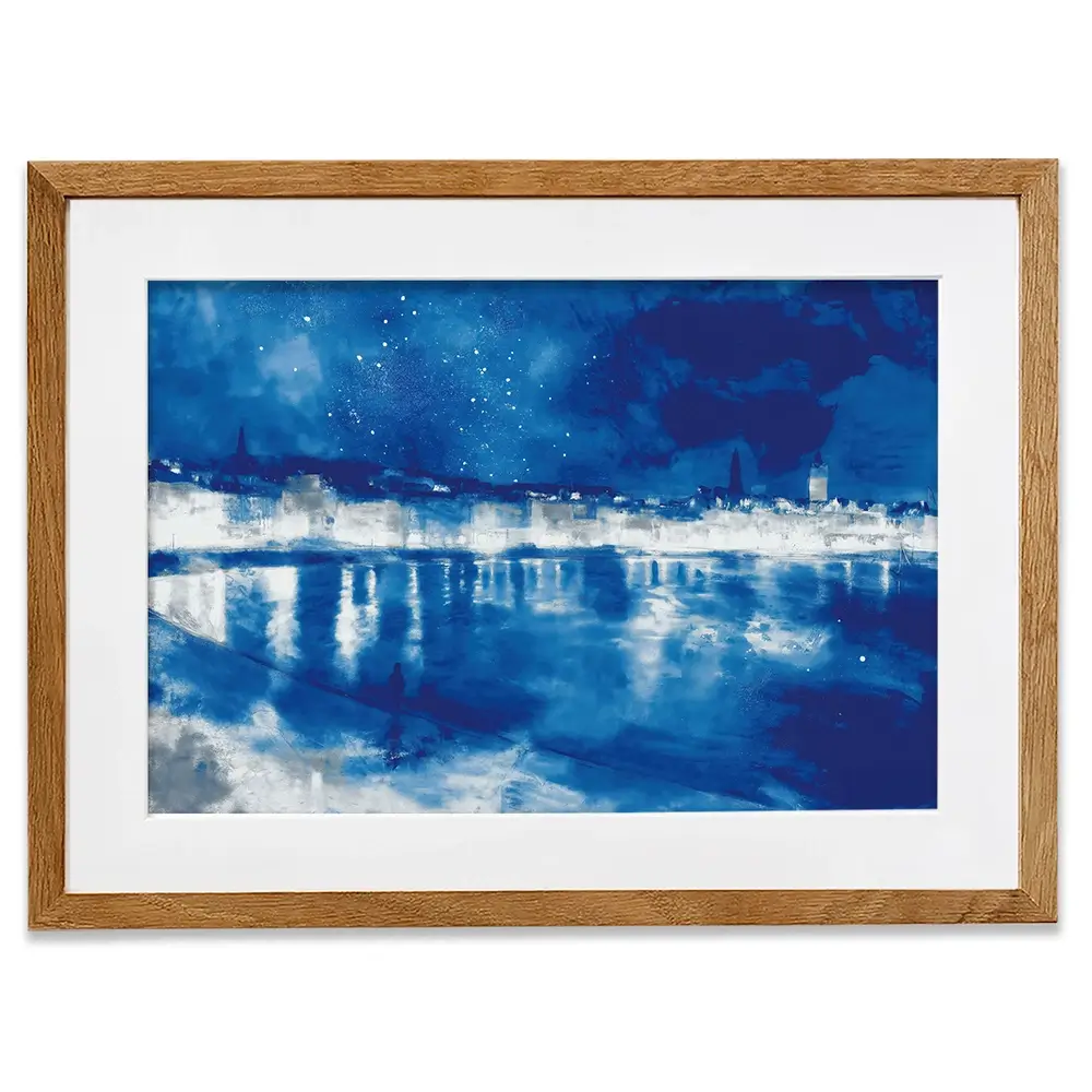 Starry Night City Waterfront Framed Art Print Starry Night City Waterfront Framed Art Print wall art product Chromatic Storm Studio