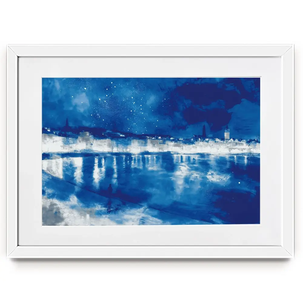 Starry Night City Waterfront Framed Art Print Starry Night City Waterfront Framed Art Print wall art product Chromatic Storm Studio