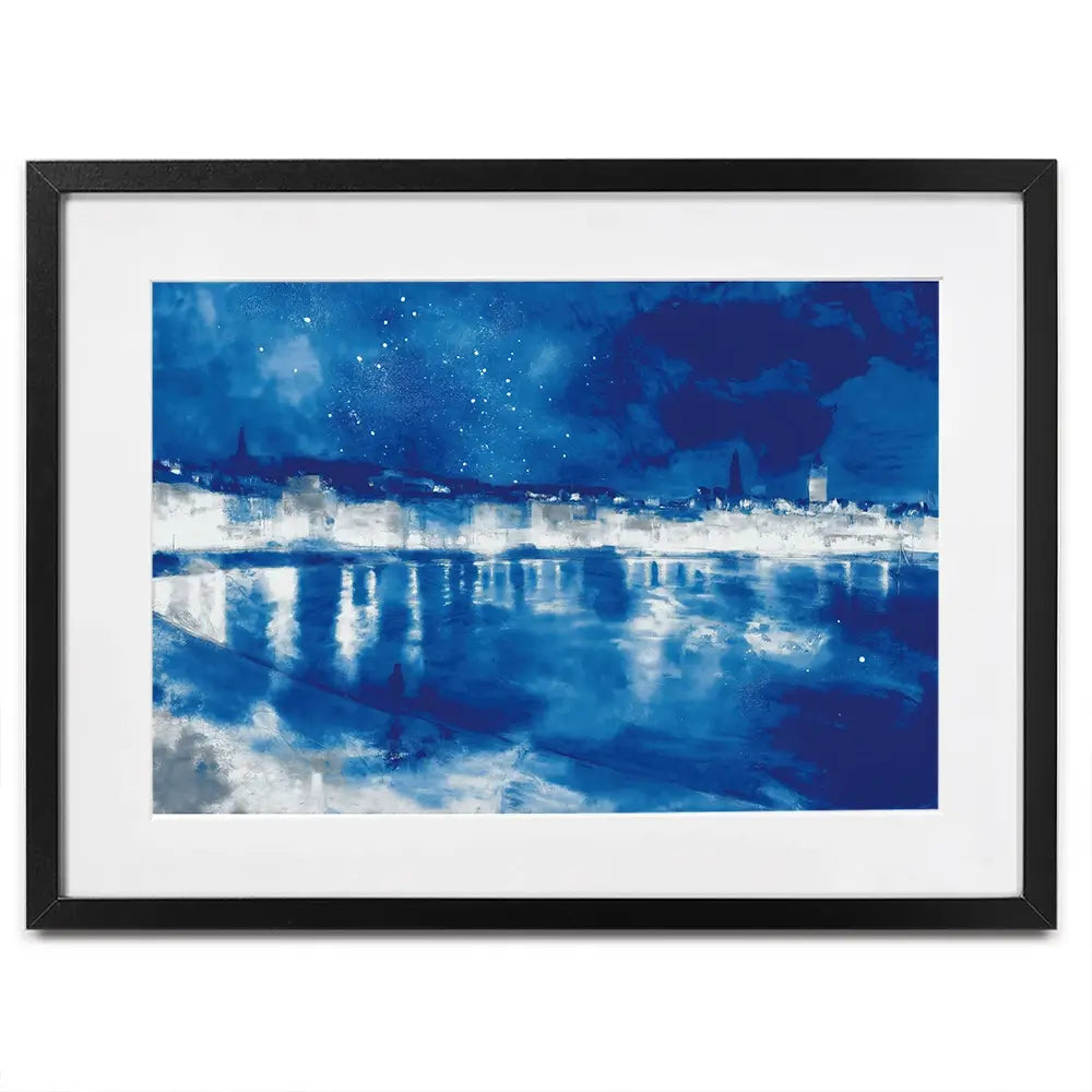 Starry Night City Waterfront Framed Art Print Starry Night City Waterfront Framed Art Print wall art product Chromatic Storm Studio