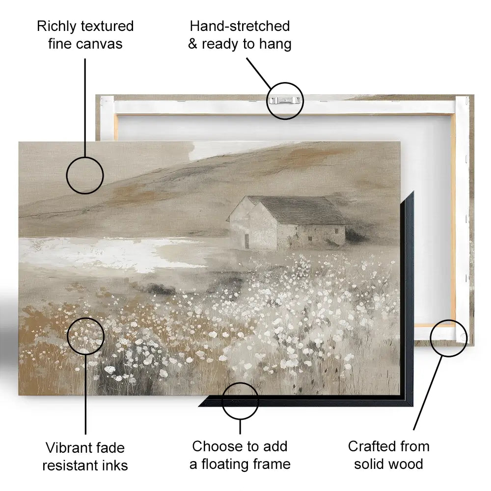 Stone Barn Wildflower Meadow Canvas Print Stone Barn Wildflower Meadow Canvas Print wall art product Chromatic Storm Studio