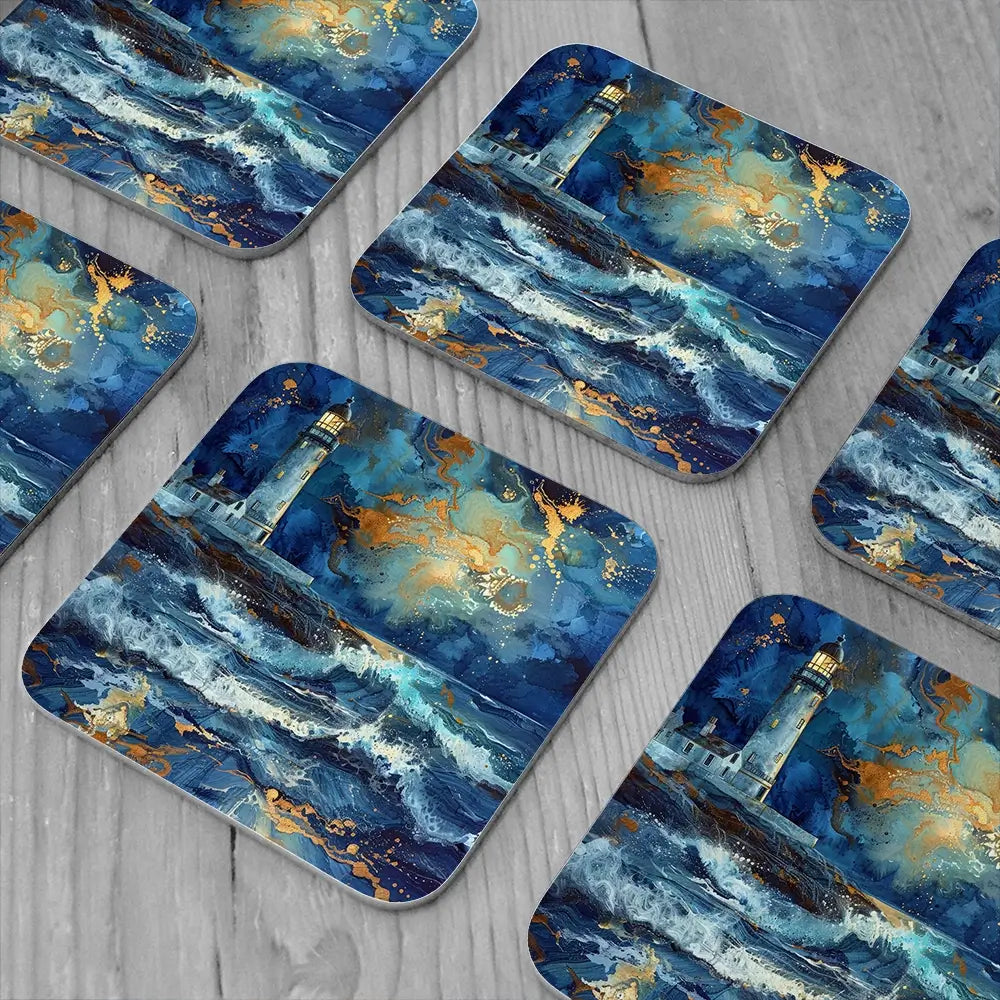 Stormy Lighthouse Coaster Set Rainbow Soul Tree Coaster Set | Rainbow Soul Tree Art Coasters wall art product David Alexander Elder