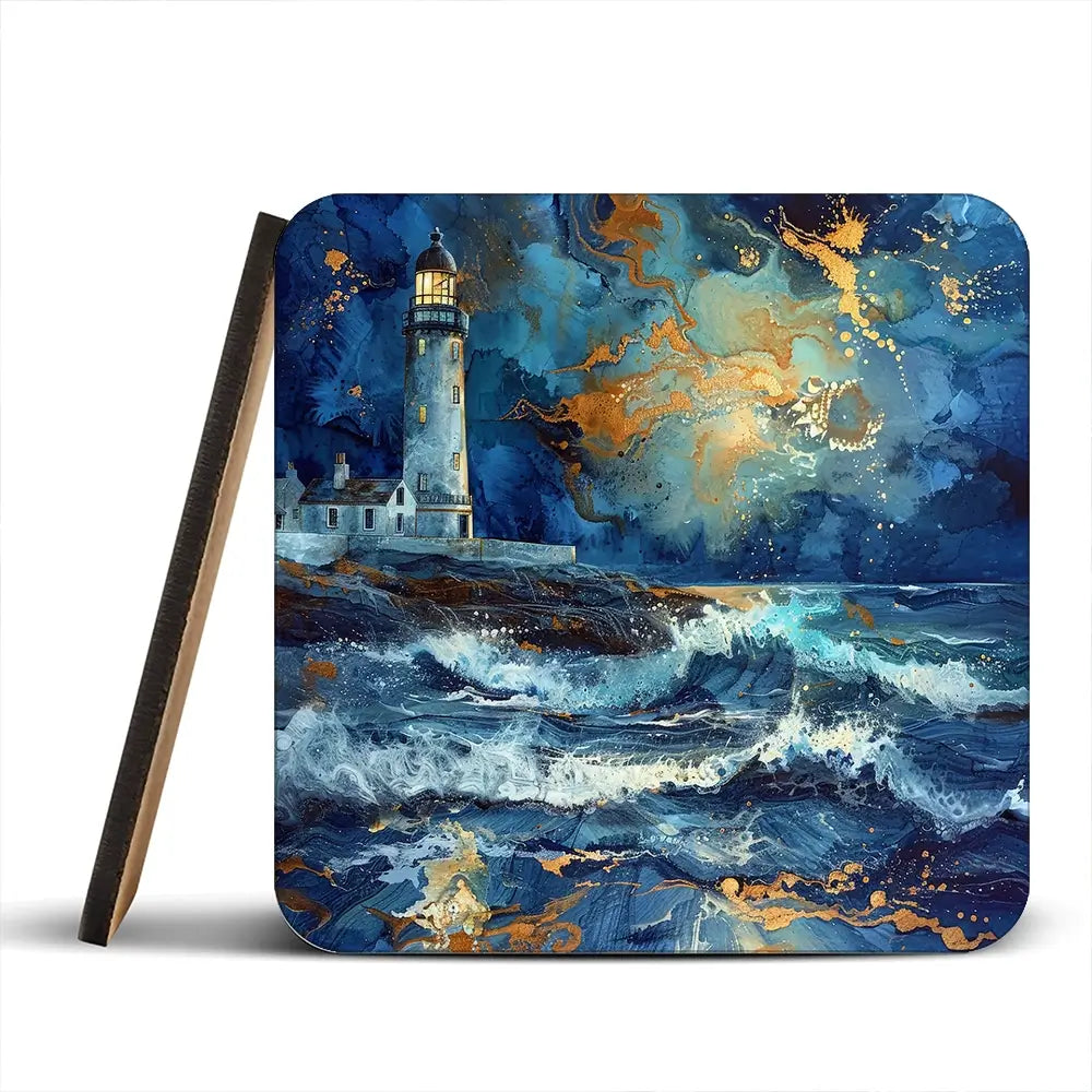 Stormy Lighthouse Coaster Set Rainbow Soul Tree Coaster Set | Rainbow Soul Tree Art Coasters wall art product David Alexander Elder