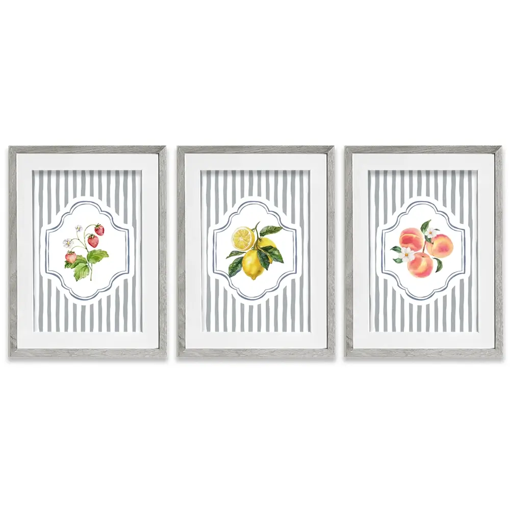 Striped Fruits Framed Art Print Trio Striped Fruits Framed Art Print Trio wall art product IAmHomeStudio