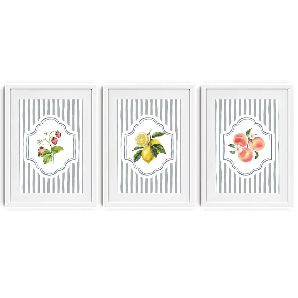 Striped Fruits Framed Art Print Trio Striped Fruits Framed Art Print Trio wall art product IAmHomeStudio