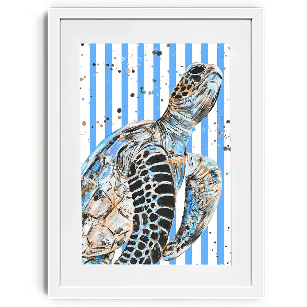 Striped Seaturtle Framed Art Print Striped Seaturtle Framed Art Print wall art product Emma LC Art