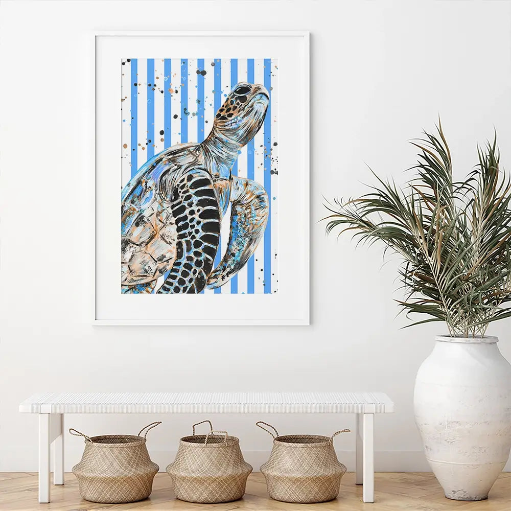 Striped Seaturtle Framed Art Print Striped Seaturtle Framed Art Print wall art product Emma LC Art