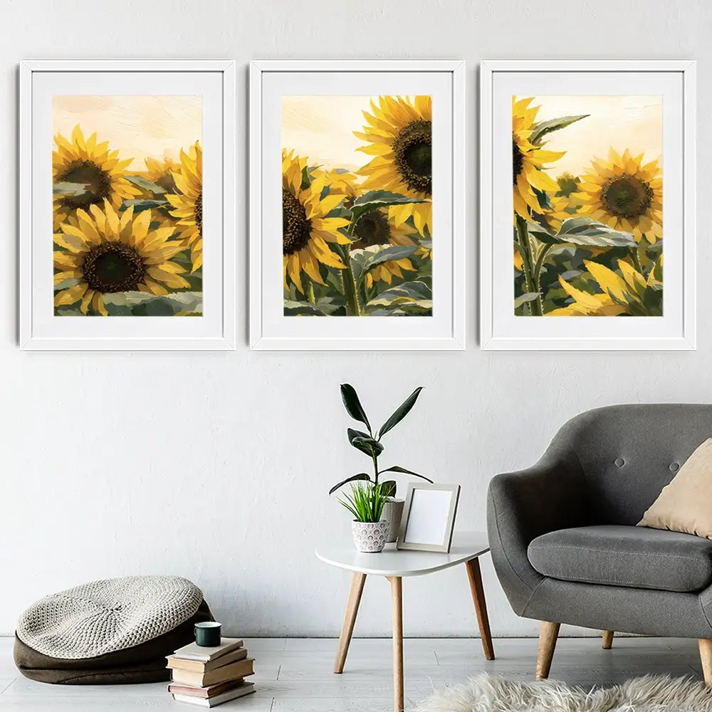 Sunflower Gathering Framed Art Print Trio Sunflower Gathering Framed Art Print Trio wall art product IAmHomeStudio