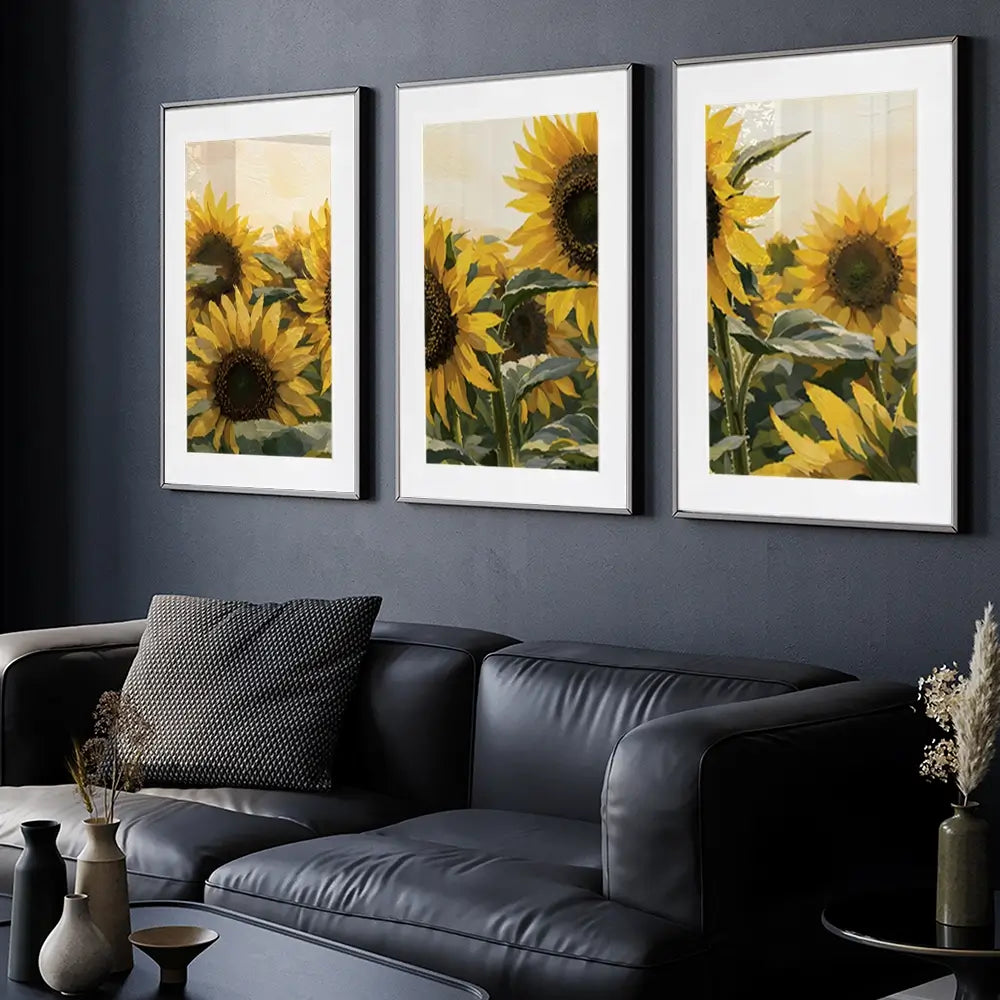 Sunflower Gathering Framed Art Print Trio Sunflower Gathering Framed Art Print Trio wall art product IAmHomeStudio