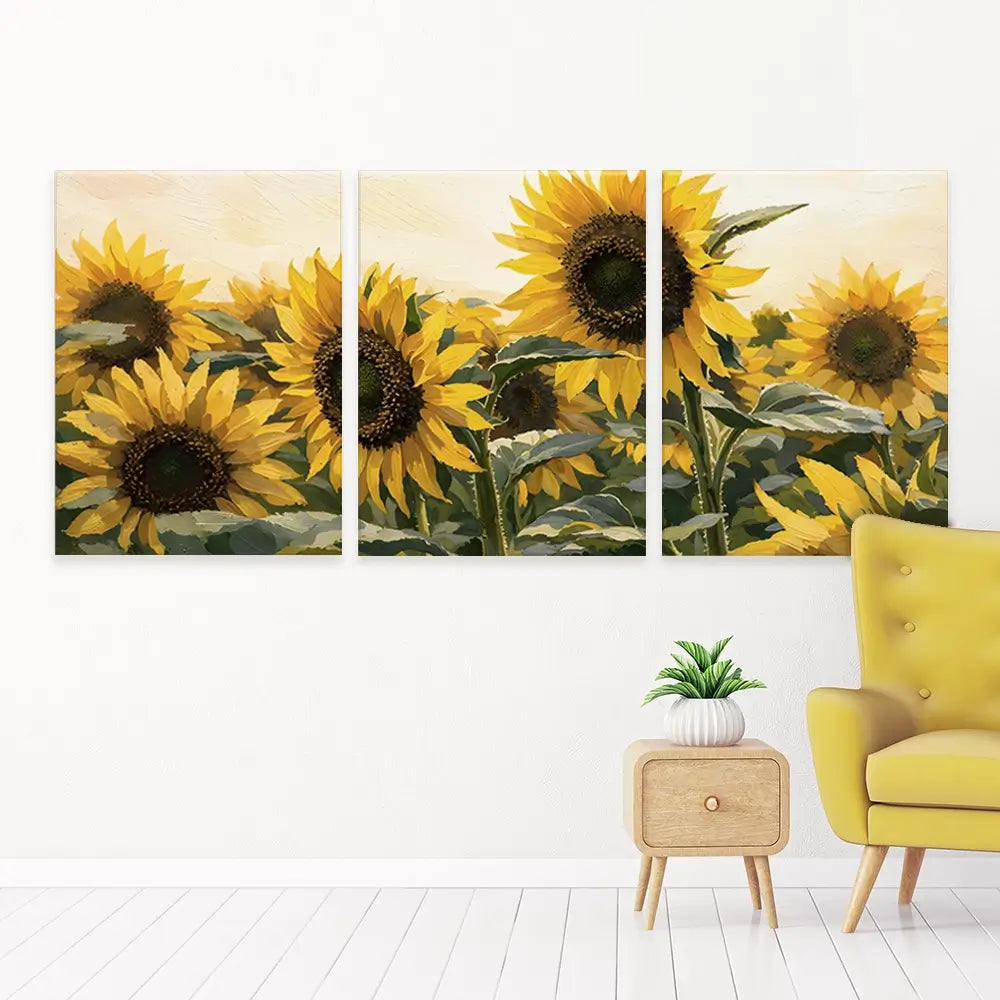 Sunflower Gathering Trio Canvas Print Sunflower Gathering Trio Canvas Print wall art product IAmHomeStudio