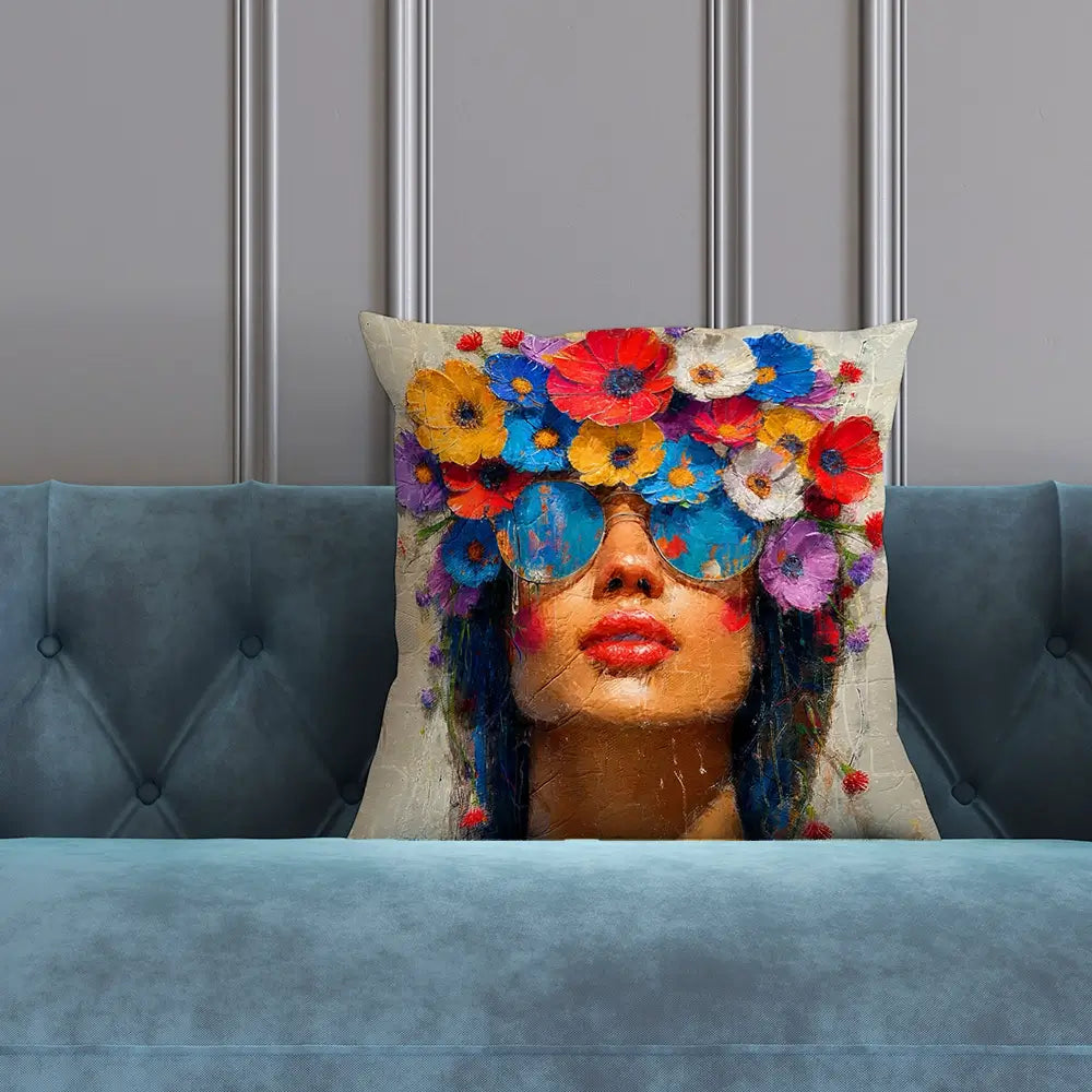 Sunglasses And Flowers Cushion Sunglasses And Flowers Cushion wall art product Art Print Shop