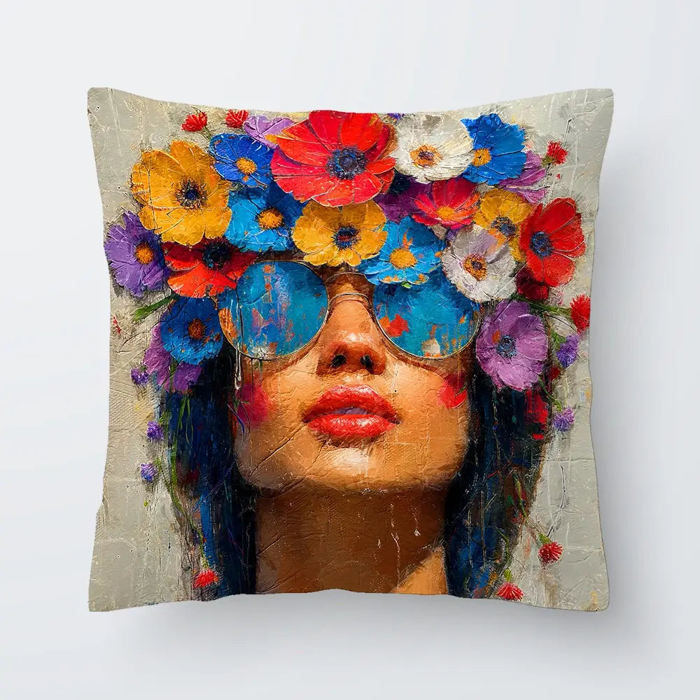 Sunglasses And Flowers Cushion Sunglasses And Flowers Cushion wall art product Art Print Shop