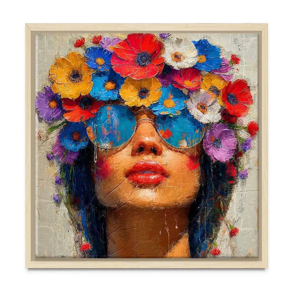 Sunglasses And Flowers Square Canvas Print Sunglasses And Flowers Square Canvas Print wall art product Art Print Shop