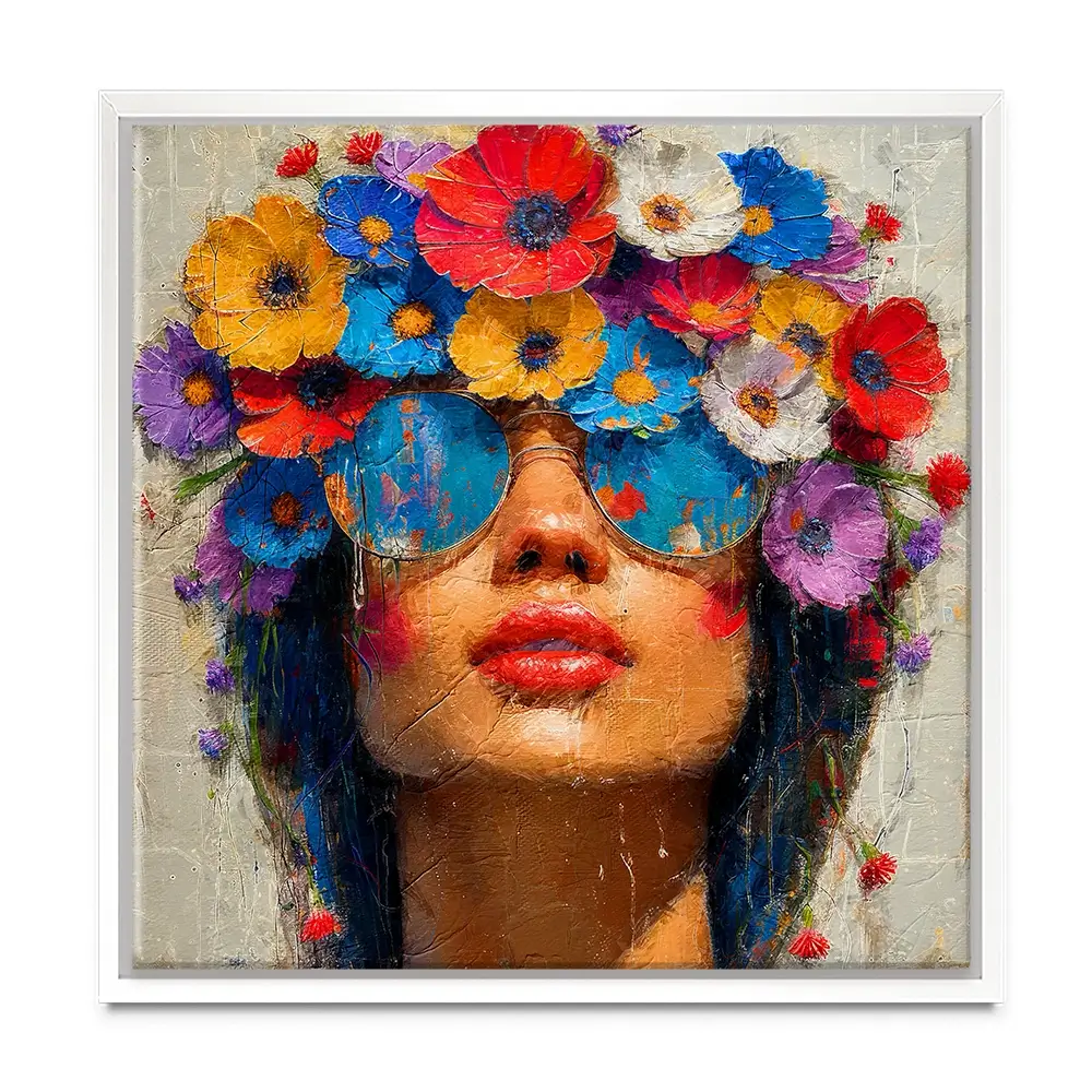 Sunglasses And Flowers Square Canvas Print Sunglasses And Flowers Square Canvas Print wall art product Art Print Shop