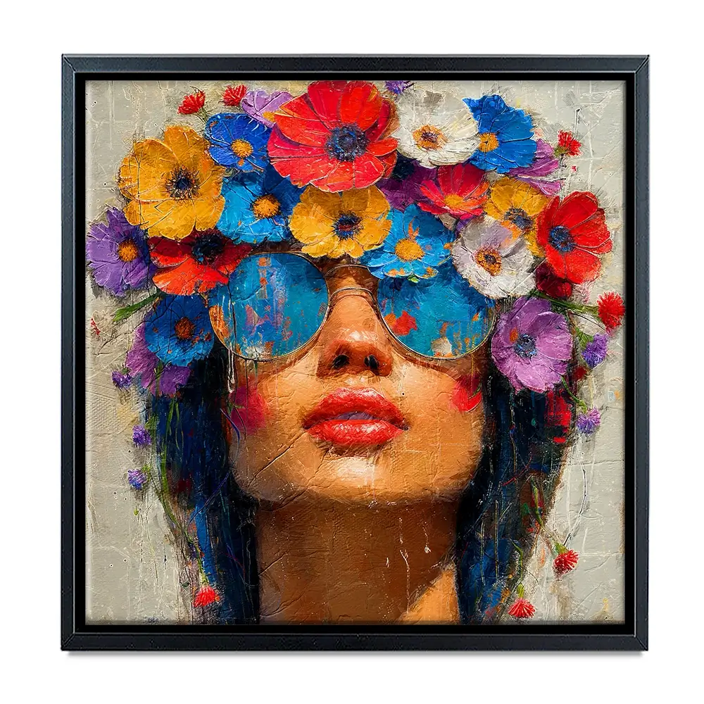 Sunglasses And Flowers Square Canvas Print Sunglasses And Flowers Square Canvas Print wall art product Art Print Shop