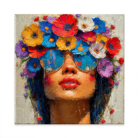 Sunglasses And Flowers Square Canvas Print Sunglasses And Flowers Square Canvas Print wall art product Art Print Shop