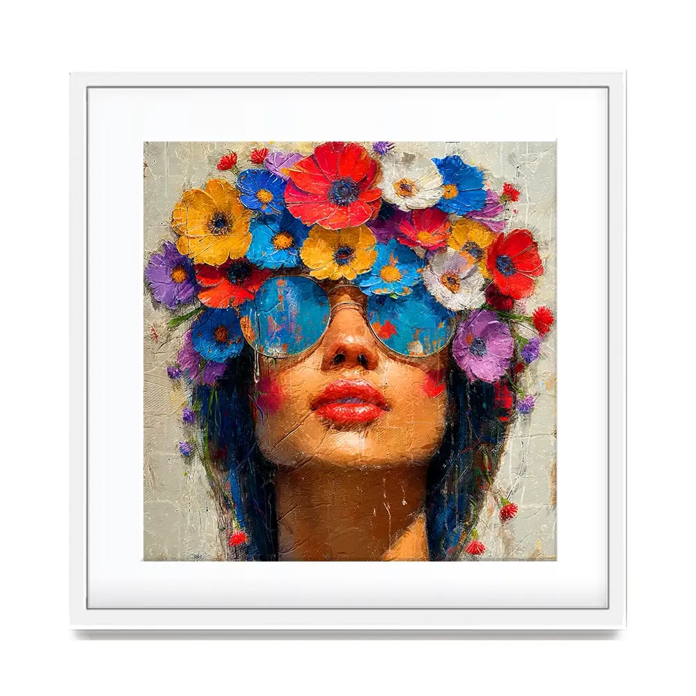 Sunglasses And Flowers Square Framed Art Print Sunglasses And Flowers Square Framed Art Print wall art product Art Print Shop