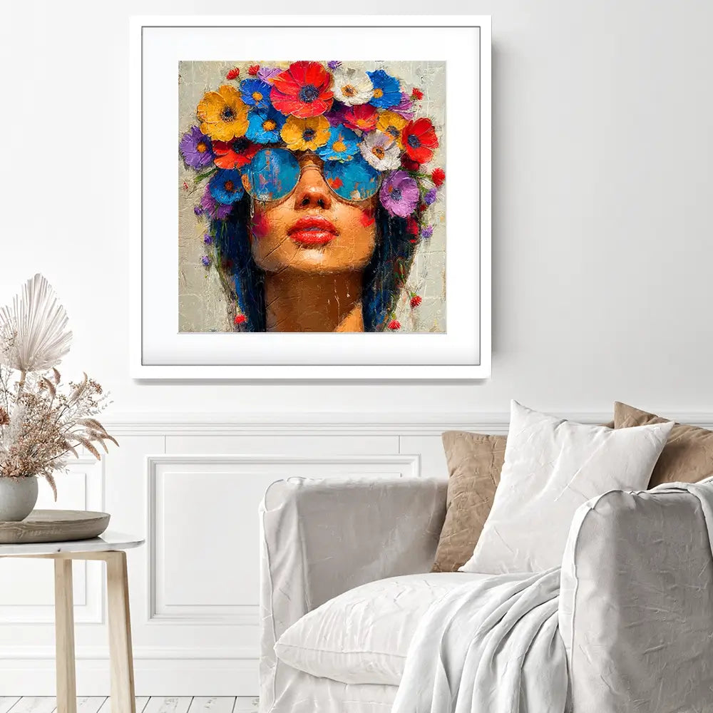 Sunglasses And Flowers Square Framed Art Print Sunglasses And Flowers Square Framed Art Print wall art product Art Print Shop