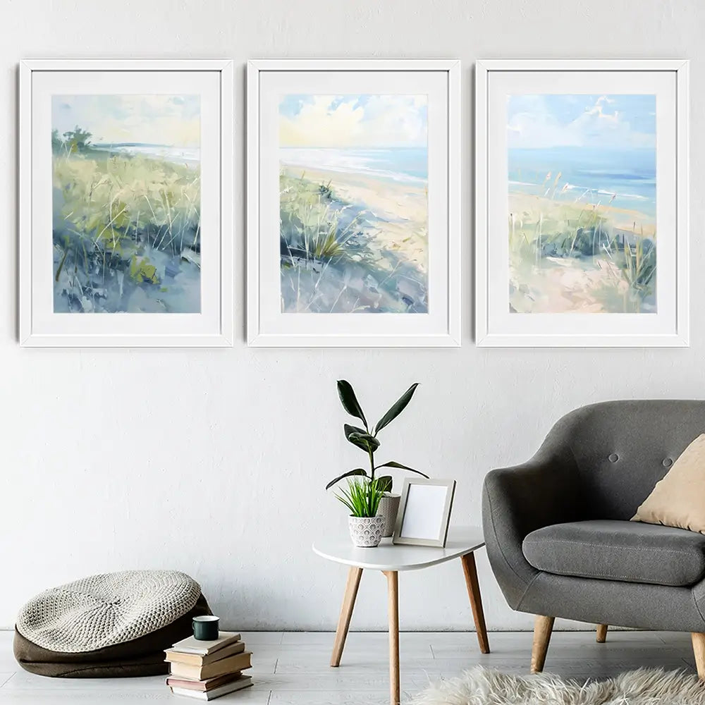 Sunny Day At The Coast Framed Art Print Trio Sunny Day At The Coast Framed Art Print Trio wall art product Gina Kelly - Independent