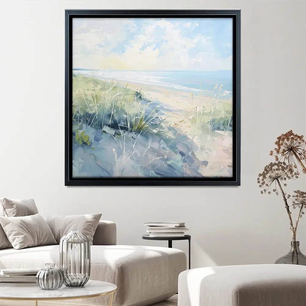 Sunny Day At The Coast Square Canvas Print Sunny Day At The Coast Square Canvas Print wall art product Gina Kelly - Independent