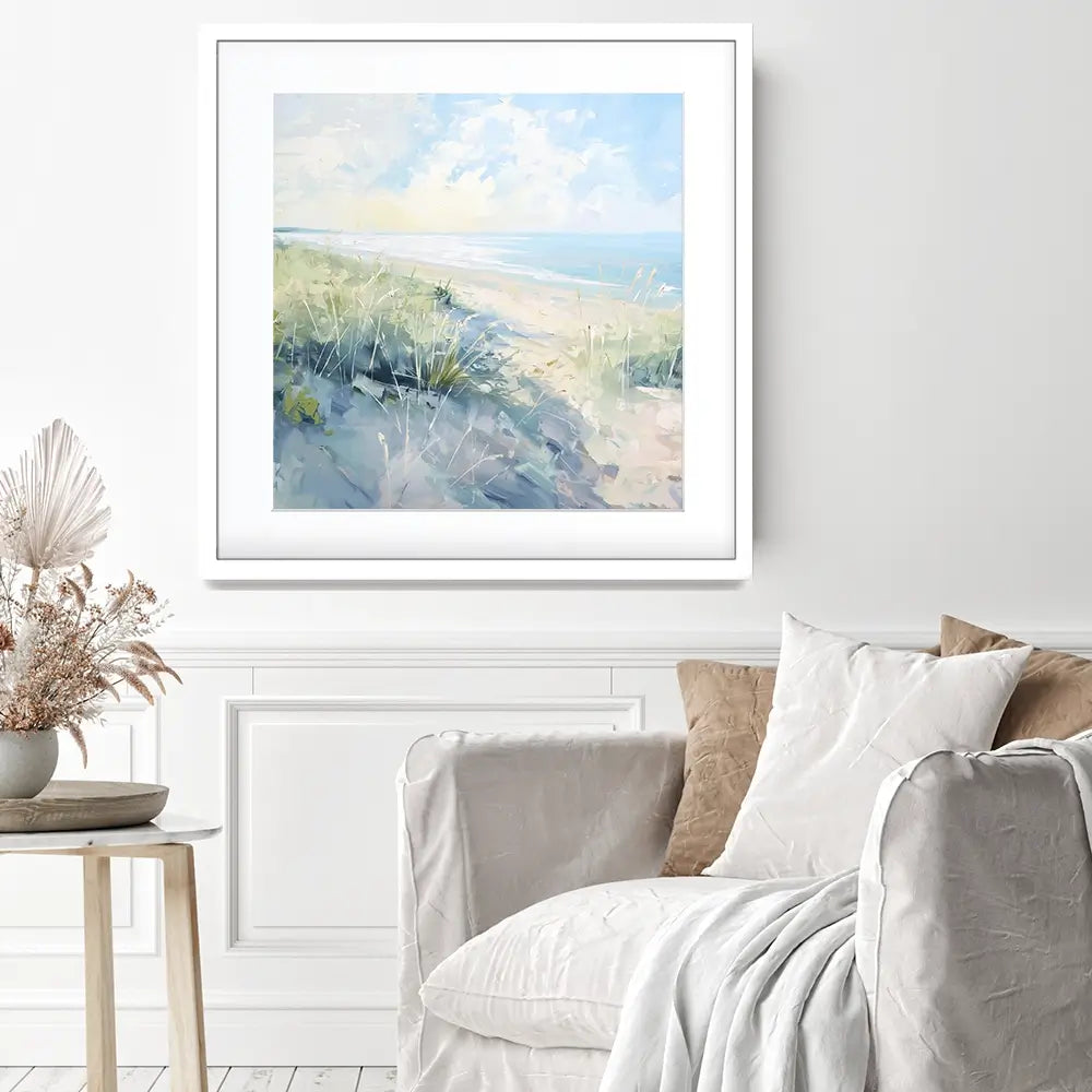 Sunny Day At The Coast Square Framed Art Print Sunny Day At The Coast Square Framed Art Print wall art product Gina Kelly - Independent