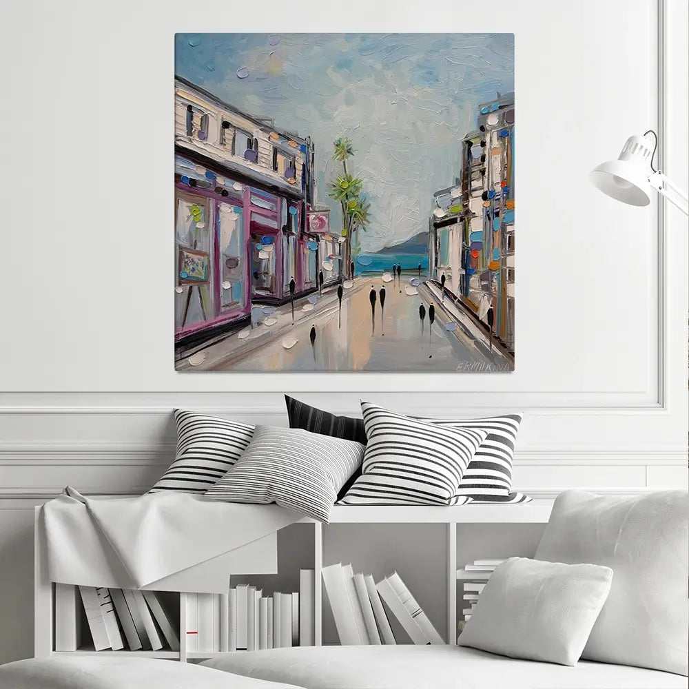 Sunny Shopping Day Square Canvas Print Sunny Shopping Day Square Canvas Print wall art product Ekaterina Ermilkina