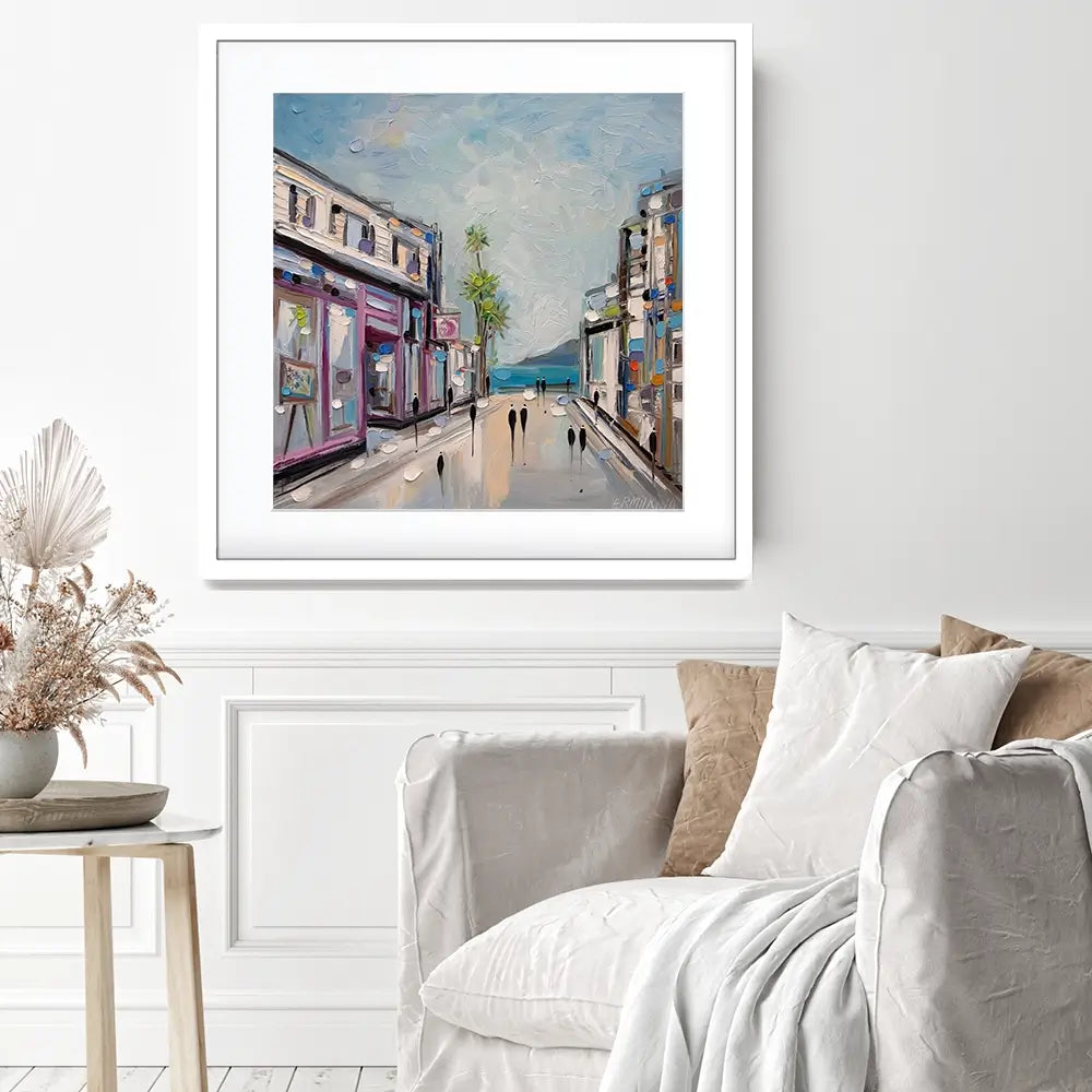 Sunny Shopping Day Square Framed Art Print Sunny Shopping Day Square Framed Art Print wall art product Ekaterina Ermilkina