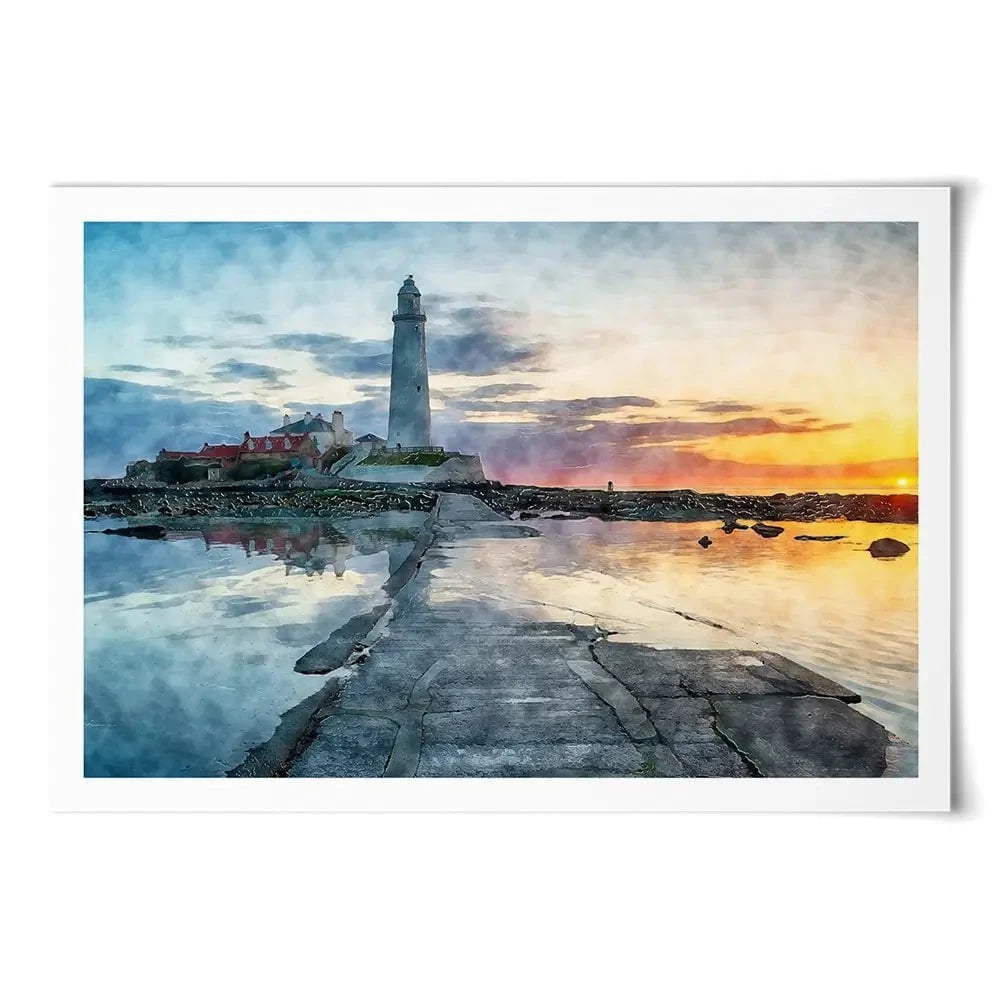 Sunrise Over A Lighthouse Art Print Sunrise Over A Lighthouse Art Print wall art product Helen Hotson / Shutterstock