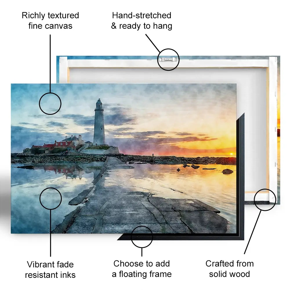 Sunrise Over A Lighthouse Canvas Print Sunrise Over A Lighthouse Canvas Print wall art product Helen Hotson / Shutterstock