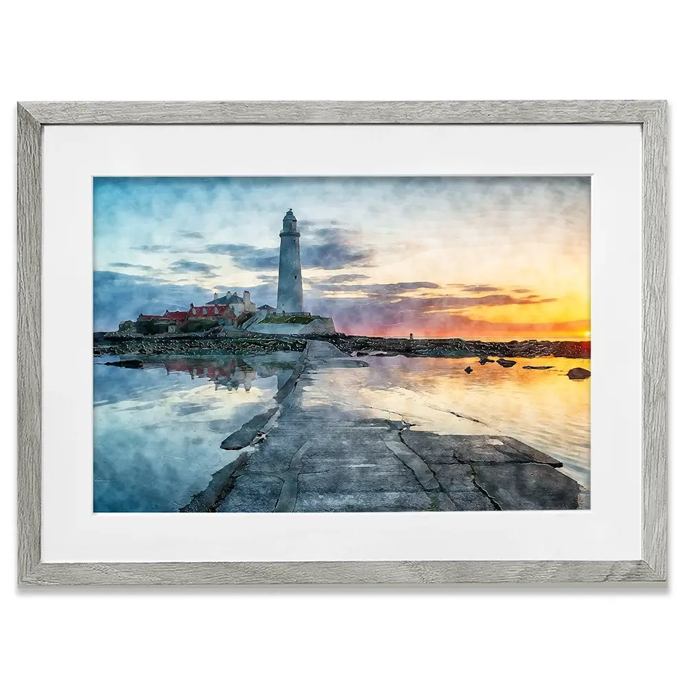 Sunrise Over A Lighthouse Framed Art Print Sunrise Over A Lighthouse Framed Art Print wall art product Helen Hotson / Shutterstock