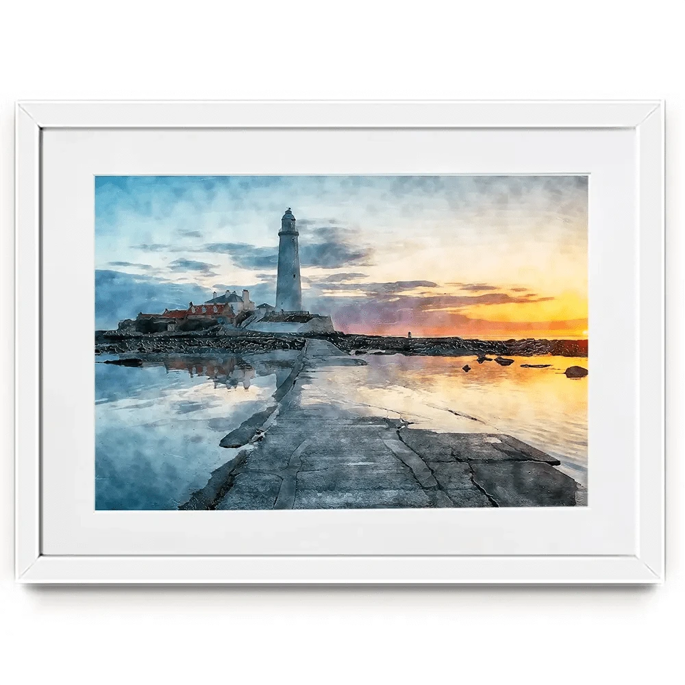 Sunrise Over A Lighthouse Framed Art Print Sunrise Over A Lighthouse Framed Art Print wall art product Helen Hotson / Shutterstock