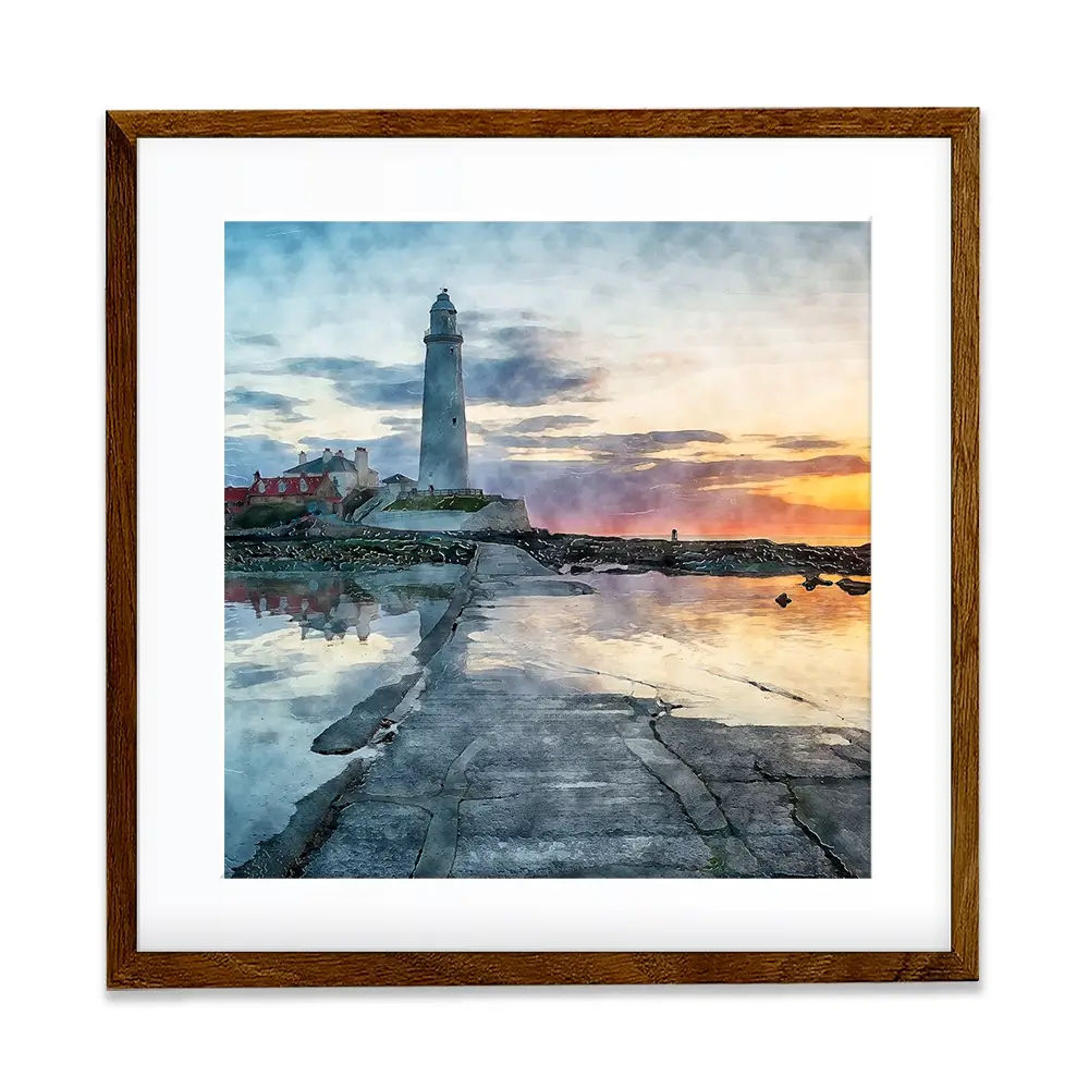 Sunrise Over A Lighthouse Square Framed Art Print Sunrise Over A Lighthouse Square Framed Art Print wall art product Helen Hotson / Shutterstock