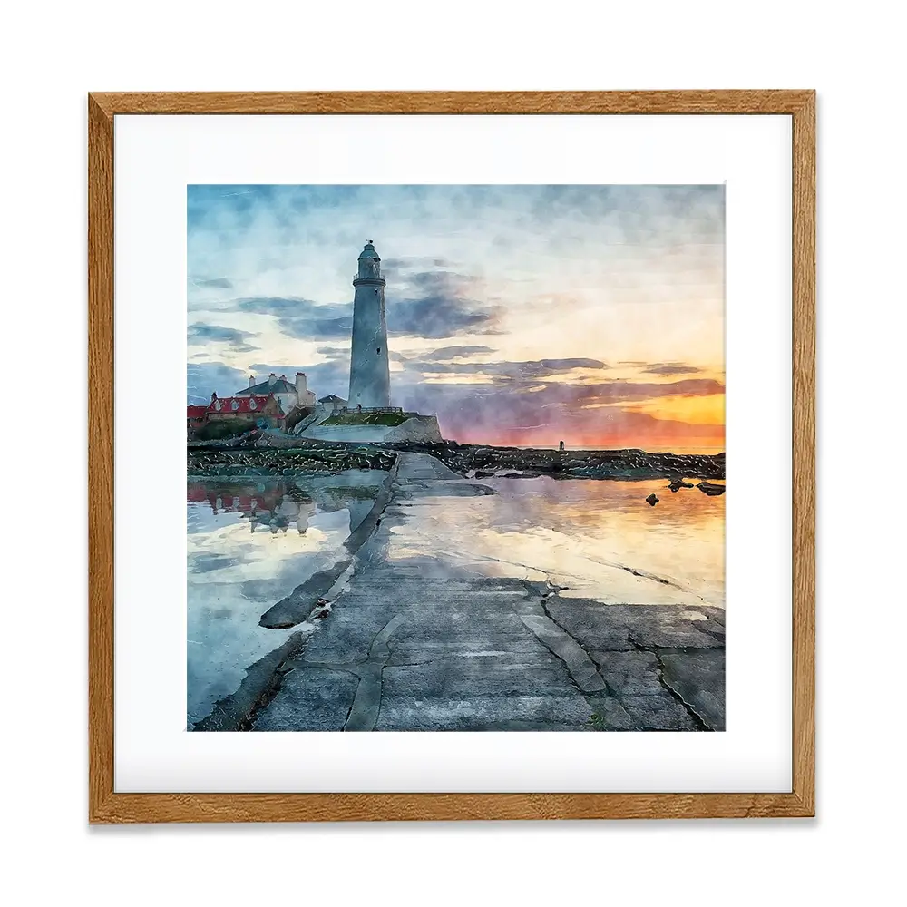 Sunrise Over A Lighthouse Square Framed Art Print Sunrise Over A Lighthouse Square Framed Art Print wall art product Helen Hotson / Shutterstock
