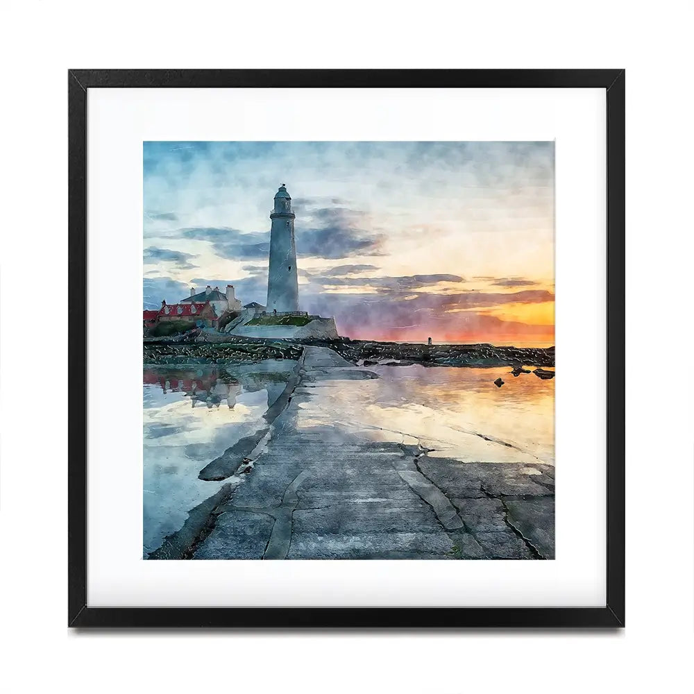 Sunrise Over A Lighthouse Square Framed Art Print Sunrise Over A Lighthouse Square Framed Art Print wall art product Helen Hotson / Shutterstock