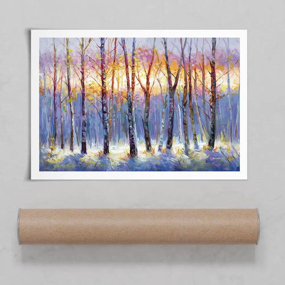 Sunrise Over The Birch Tree Forest Art Print Sunrise Over The Birch Tree Forest Art Print wall art product Leon Devenice