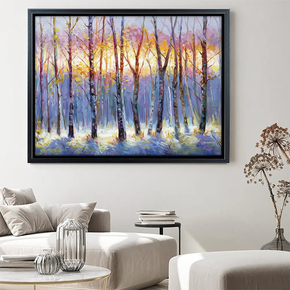 Sunrise Over The Birch Tree Forest Canvas Print Sunrise Over The Birch Tree Forest Canvas Print wall art product Leon Devenice