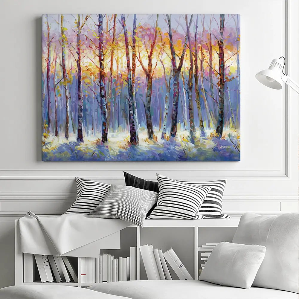 Sunrise Over The Birch Tree Forest Canvas Print Sunrise Over The Birch Tree Forest Canvas Print wall art product Leon Devenice