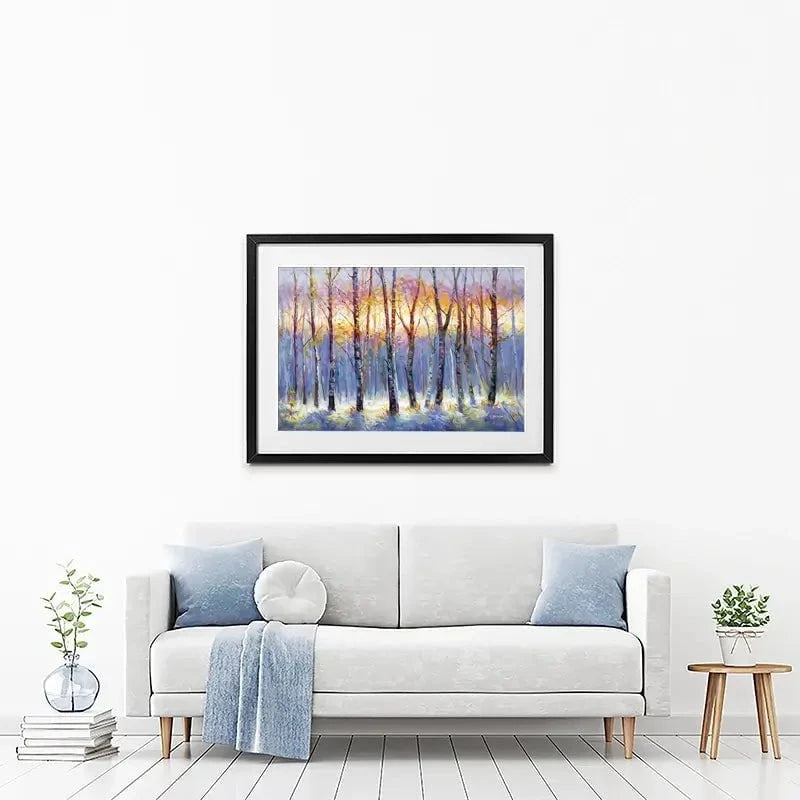 Sunrise Over The Birch Tree Forest Framed Art Print Sunrise Over The Birch Tree Forest Framed Art Print wall art product Leon Devenice