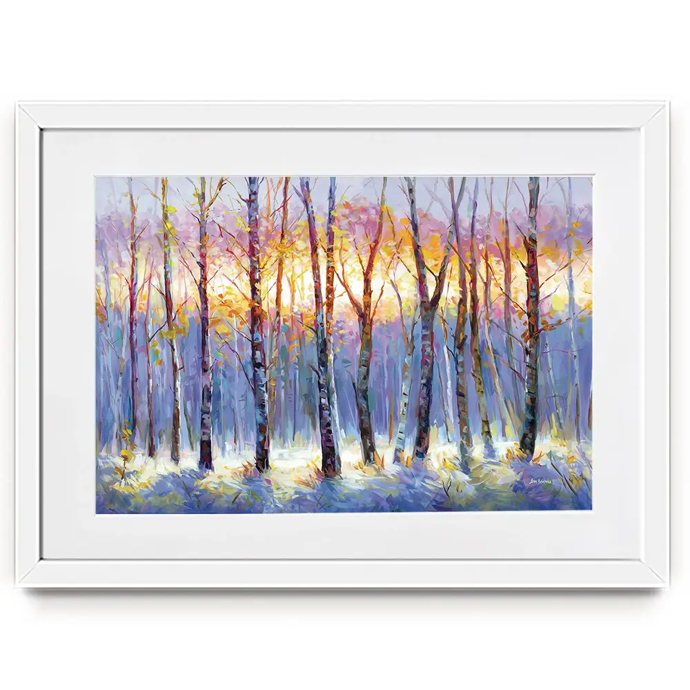 Sunrise Over The Birch Tree Forest Framed Art Print Sunrise Over The Birch Tree Forest Framed Art Print wall art product Leon Devenice