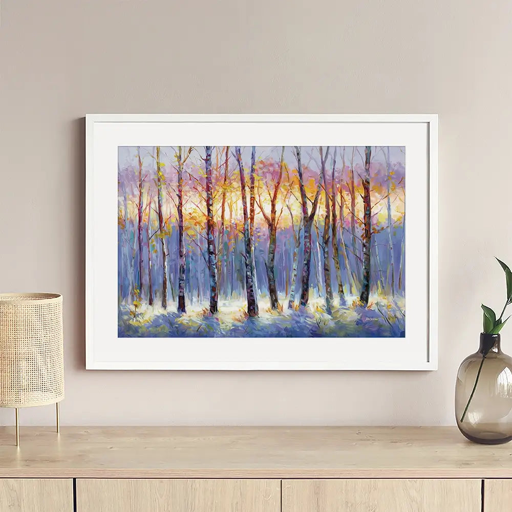 Sunrise Over The Birch Tree Forest Framed Art Print Sunrise Over The Birch Tree Forest Framed Art Print wall art product Leon Devenice