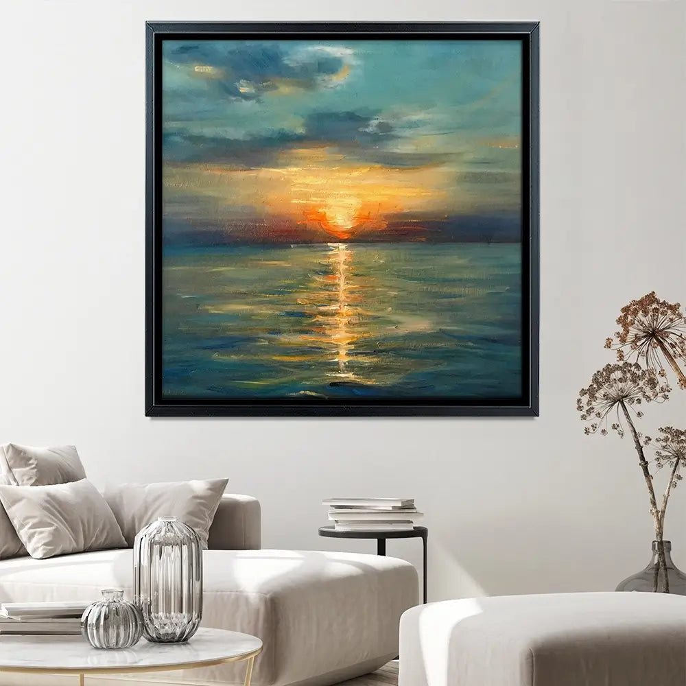 Sunrise Over The Sea Square Canvas Print Sunrise Over The Sea Square Canvas Print wall art product OlgaOsa / Shutterstock