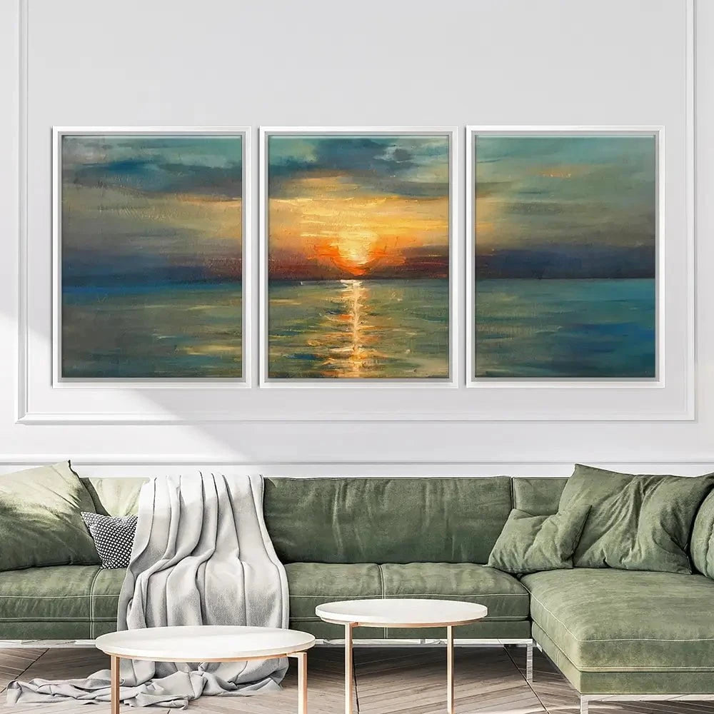Sunrise Over The Sea Trio Canvas Print Sunrise Over The Sea Trio Canvas Print wall art product OlgaOsa / Shutterstock