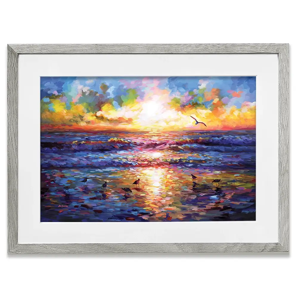 Sunset Beach Embrace Framed Art Print Sunset Beach Embrace Framed Art Print wall art product Leon Devenice