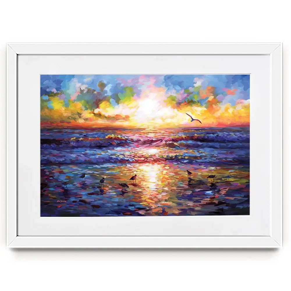 Sunset Beach Embrace Framed Art Print Sunset Beach Embrace Framed Art Print wall art product Leon Devenice