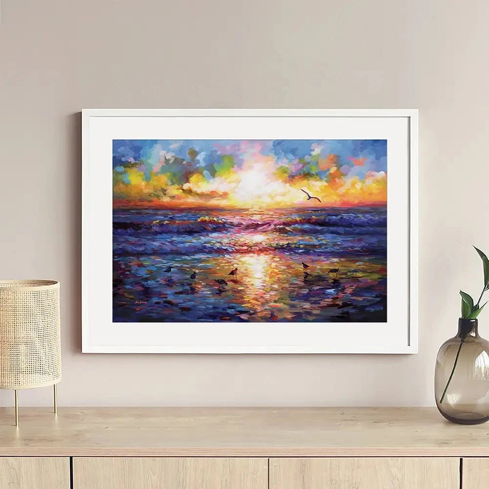 Sunset Beach Embrace Framed Art Print Sunset Beach Embrace Framed Art Print wall art product Leon Devenice