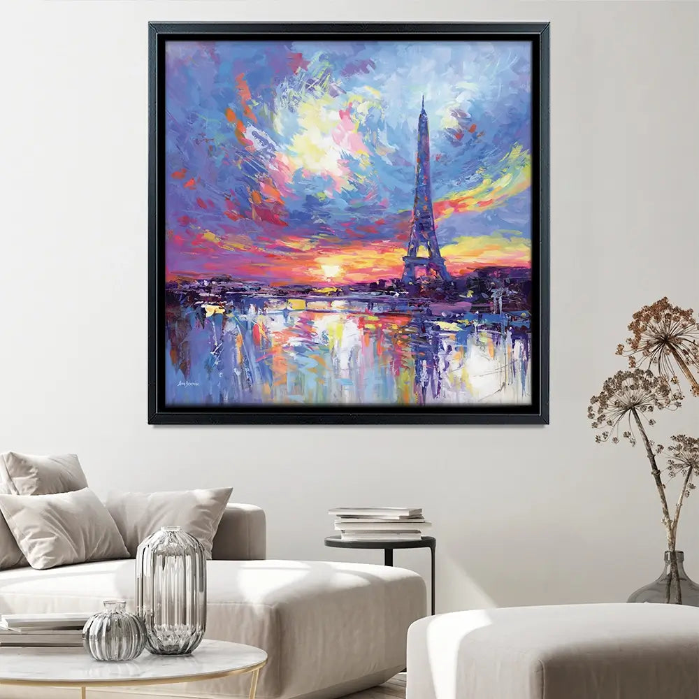 Sunset Eiffel Square Canvas Print Sunset Eiffel Square Canvas Print wall art product Leon Devenice