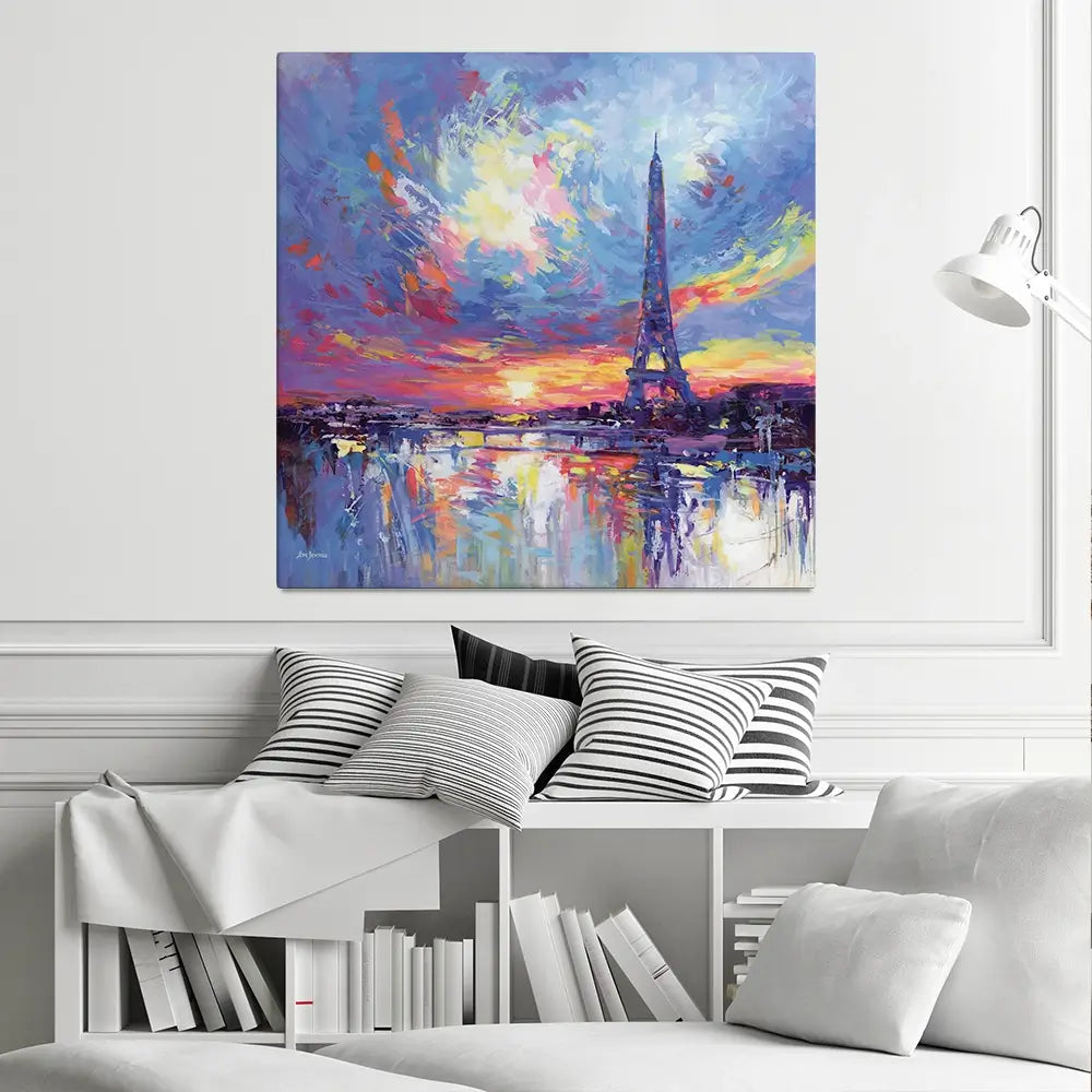 Sunset Eiffel Square Canvas Print Sunset Eiffel Square Canvas Print wall art product Leon Devenice