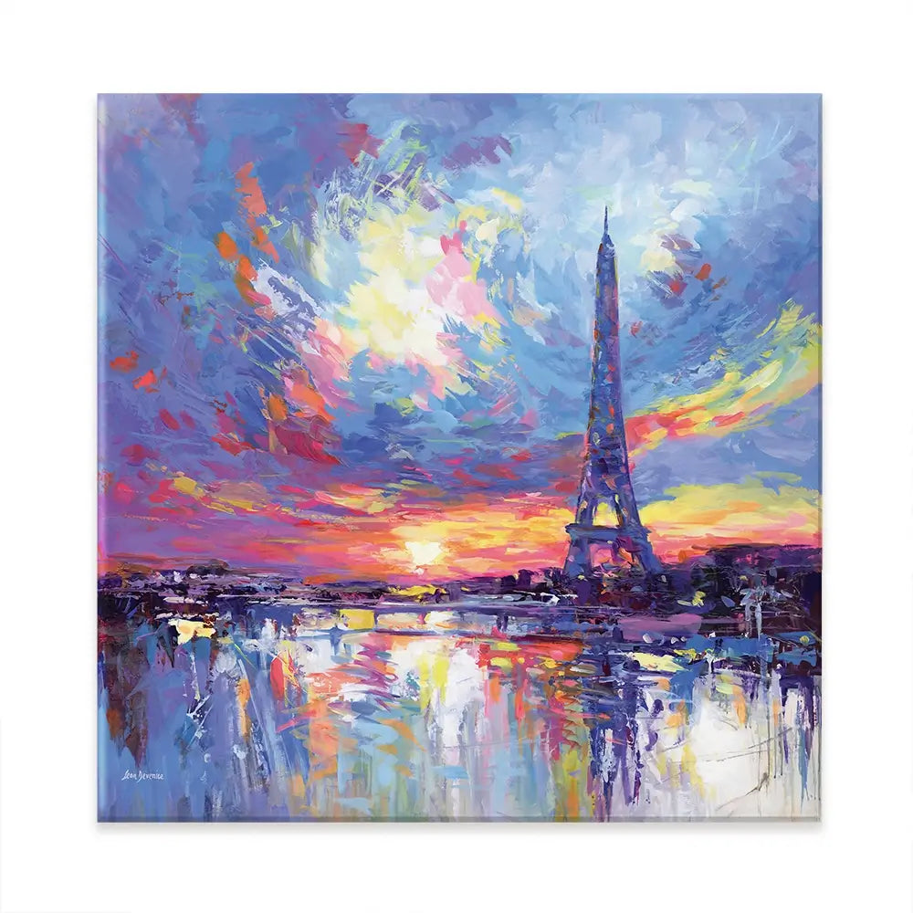 Sunset Eiffel Square Canvas Print Sunset Eiffel Square Canvas Print wall art product Leon Devenice